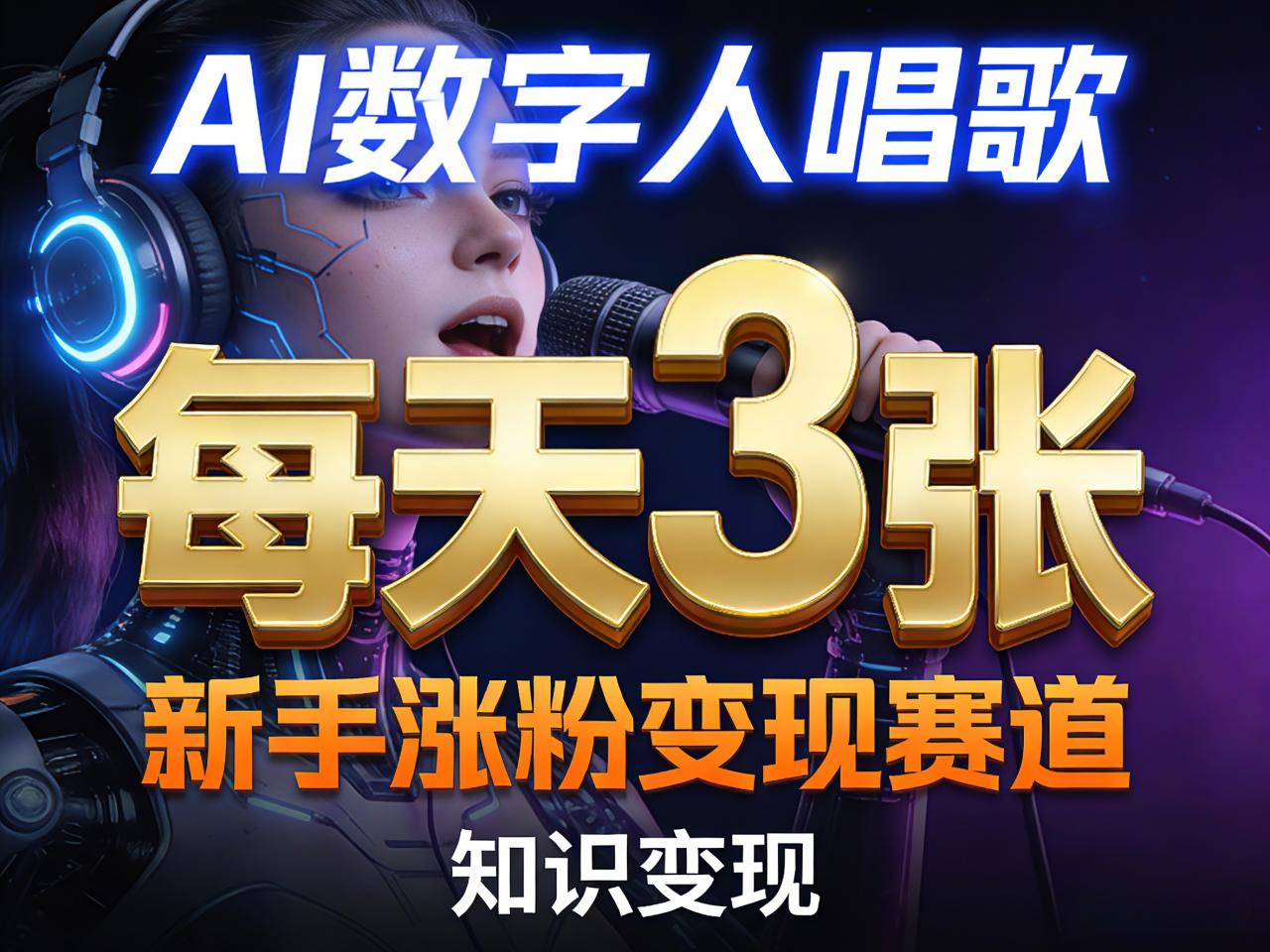 AI数字人唱歌，新手涨粉变现赛道，每天3张和知识付费，副业必备-多金部落-社群网课资源站