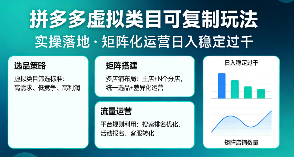 拼多多虚拟类目可复制玩法，实操落地，矩阵化日入稳定过千-多金部落-社群网课资源站