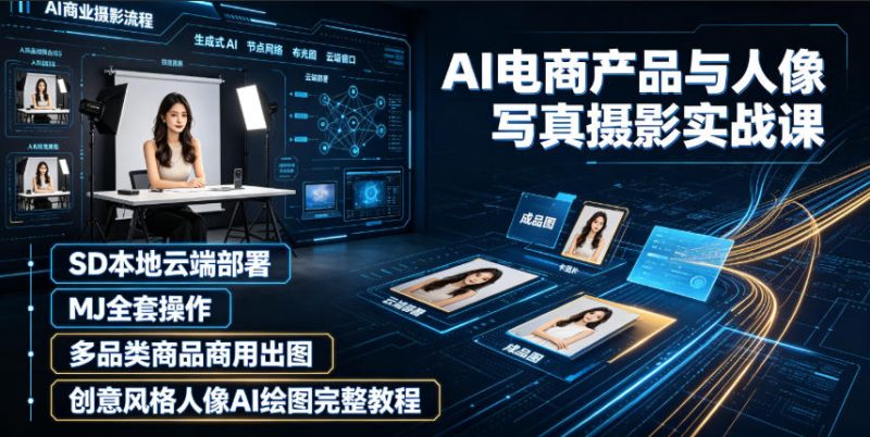 AI电商产品与人像写真摄影实战课｜SD本地云端部署、MJ全套操作、多品类商品商用出图、创意风格人像AI绘图完整教程-多金部落-社群网课资源站